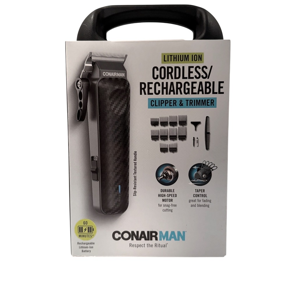 Conair Man Clipper Trimmer Lithium Ion Cordless Rechargeable 17 Pc Carry Case